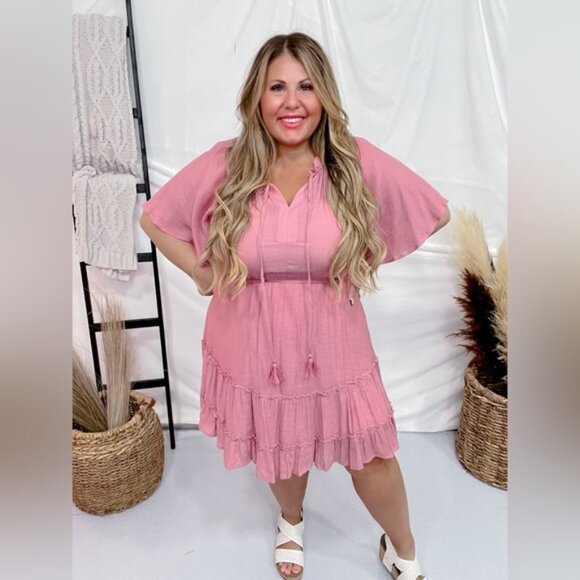 Gigio | Apple Blossom Ruffle Tiered Dress New Medium Dusty Rose Bohemian Spring - Picture 4 of 8